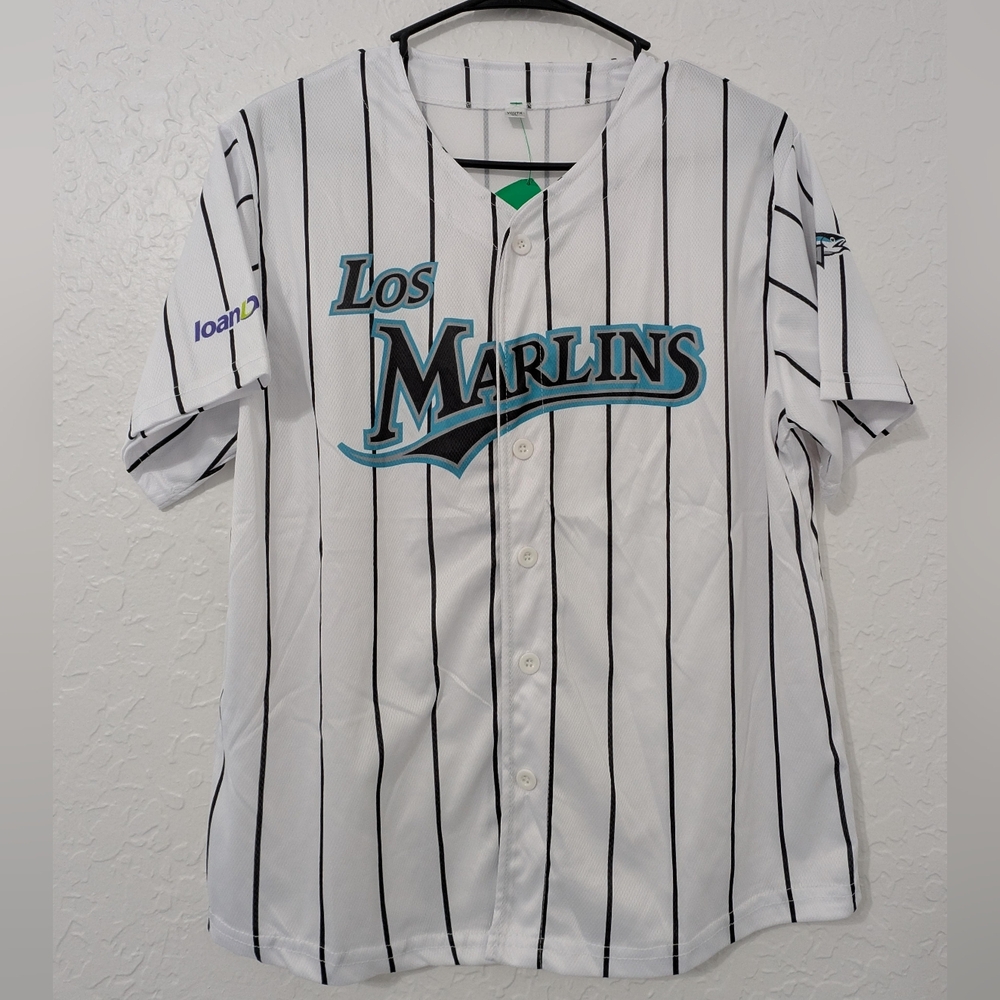 MLB Miami Florida Los Marlins Sga Jersey White Mens XL Lian Depot Pinstripes
